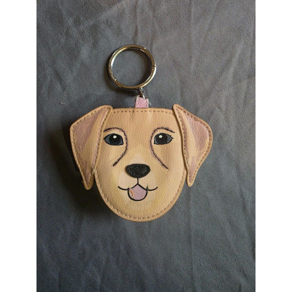 Vera Bradley Leather Dog Face Coin Purse Key Fob Charm Golden Retriever